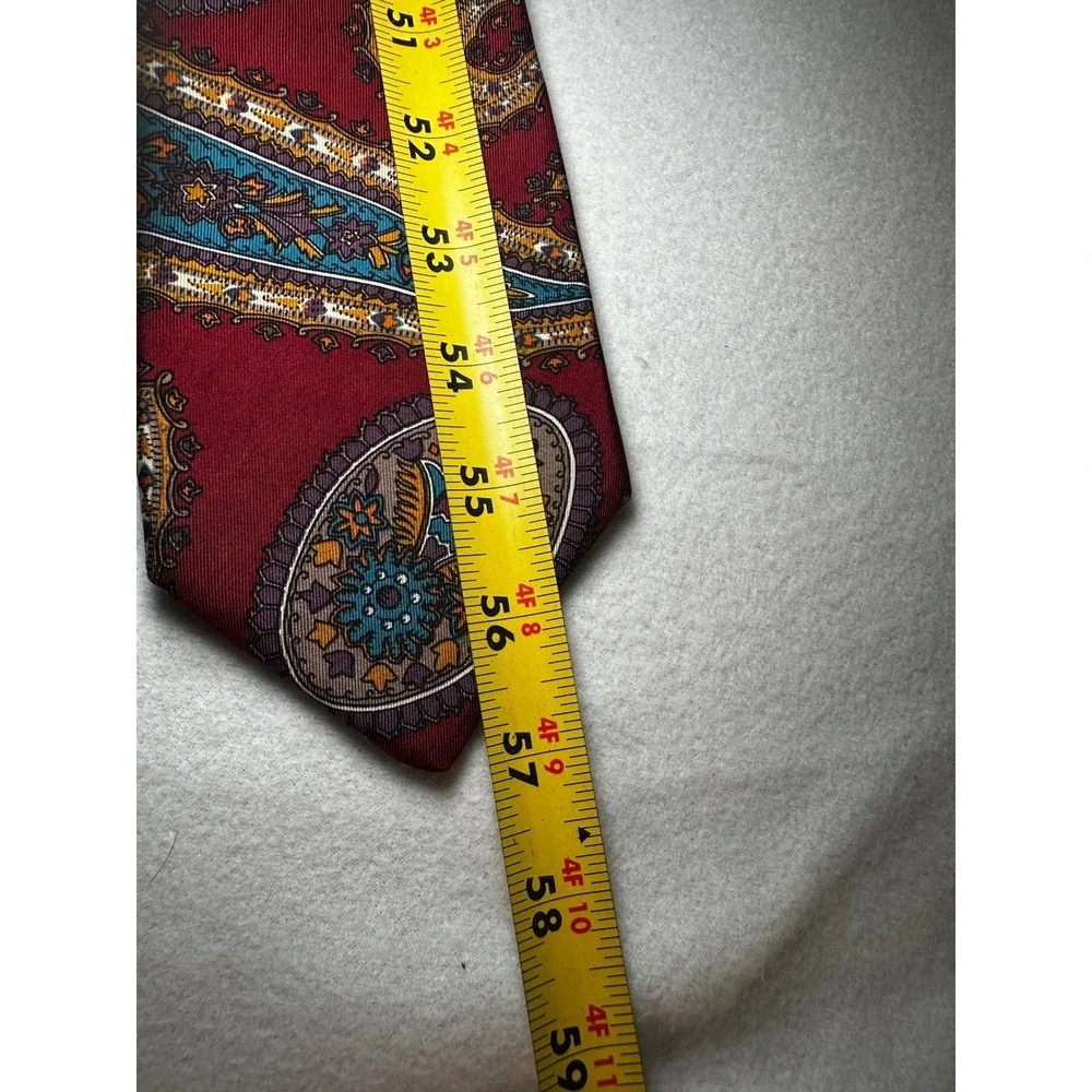 Claiborne Mens Silk Necktie Burgundy Teal Gold Paisley Wide Classic Tie USA Made